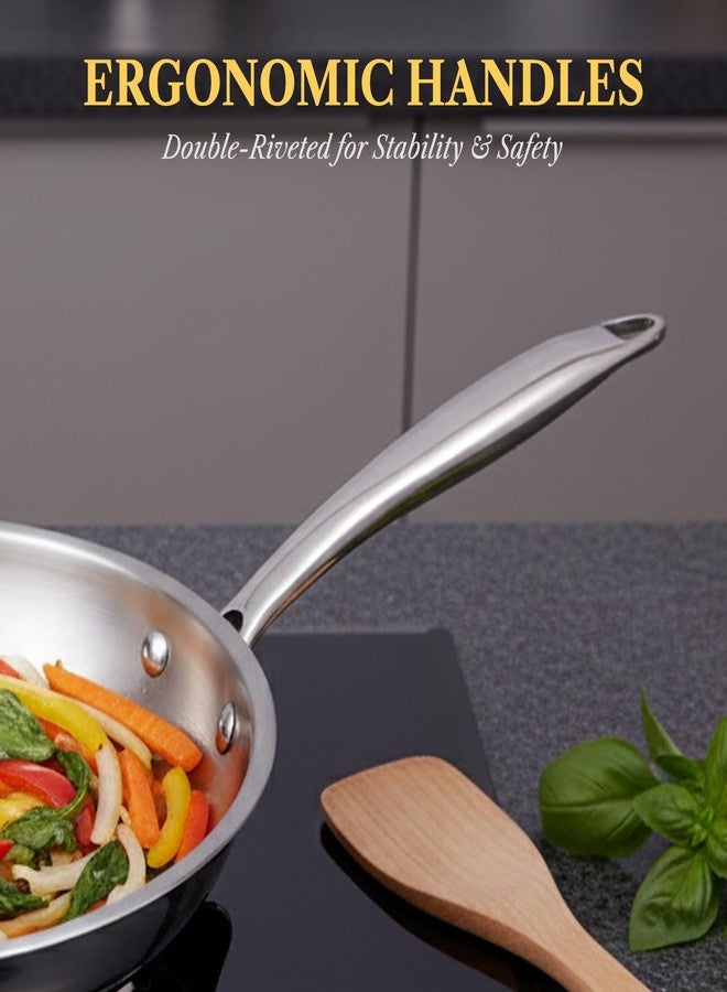 SOLARA Sterra Stainless Steel Frying Pan 22cm, 1.7L, Induction Base Friendly Fry Pan Steel Stainless, 3-Layer Triply Thick Bottom Steel Frypan, Cooking Pan, Toxin-Free Stainless Steel Pan - Image 5